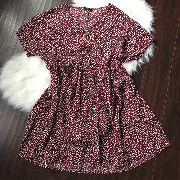 Shein Red Cheetah Print Button Up Dress Medium - Picture 2 of 7